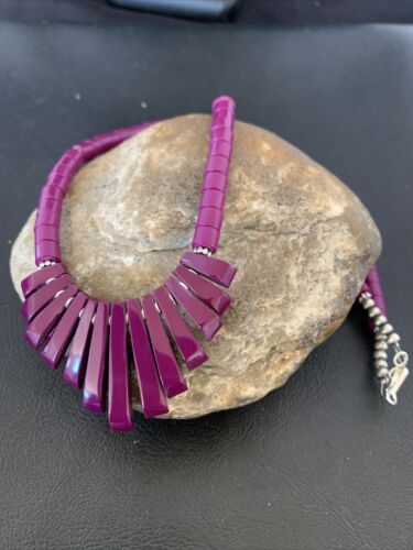 Navajo Purple Sugilite Heishi Necklace | Sterling Silver Tube Fan | 20" | Authentic Native American Handmade | 10472