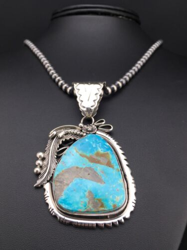 Navajo Pearls Kingman Turquoise Pendant Necklace | Sterling Silver | Native American Handmade | 4819
