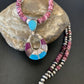 Navajo Sterling Silver Necklace | Turquoise & Purple Spiny Oyster Inlay Pendant Set | 18" | 12331