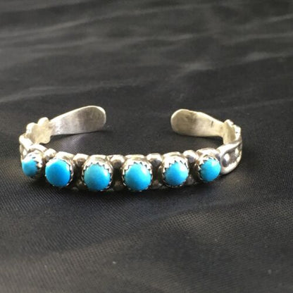 Navajo Blue Kingman Turquoise Cuff Bracelet | Sterling Silver | Authentic Native American Handmade | 10187 - Masha USA
