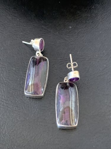 Navajo Purple Sugilite Amethyst Dangle Post Earrings | Sterling Silver | Authentic Native American Handmade | 1566