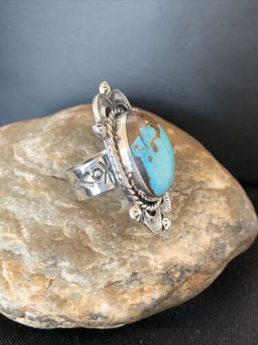 Southwestern Navajo Sterling Silver Blue Turquoise #8 Ring | Sz 7.5 | 1687