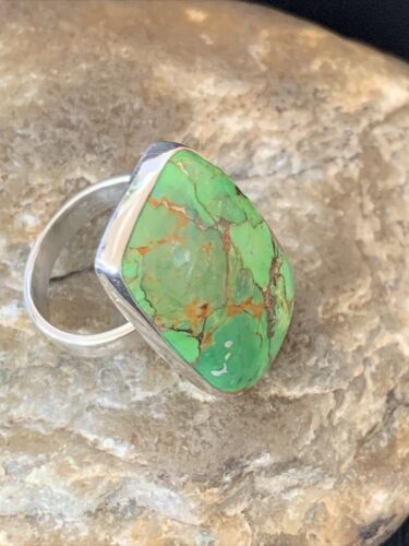 Adjustable Navajo Green Mojave Turquoise Ring | Sterling Silver | Sz 8 | 11790