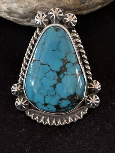 Navajo Blue Spiderweb Turquoise Ring | Sterling Silver | Sz 7.5 | Authentic Native American Handmade | 1068