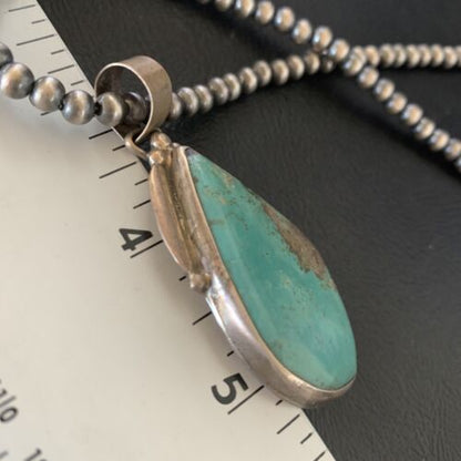 Men's Navajo Pearls Necklace with Blue Kingman Turquoise Pendant | Sterling Silver | Native American Handmade | 12600