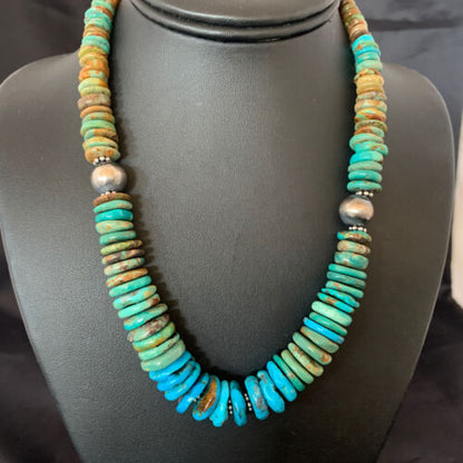 Navajo Blue Green Turquoise Necklace | Sterling Silver | Authentic Native American | 20" | 10217
