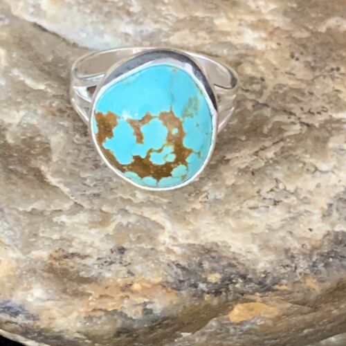 Native American Blue #8 Turquoise Navajo Ring | Sterling Silver | Sz 8.5 | 14018