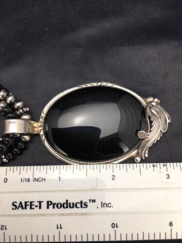 Navajo Pearls Sterling Silver Black Onyx Necklace | 3 Strand Pendant | 23" | Authentic Native American Handmade | 1012
