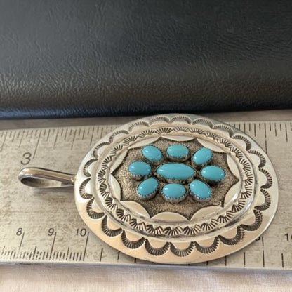 Navajo Blue Turquoise Cluster Pendant | Sterling Silver | 3" | Authentic Native American Handmade | 2105