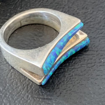 Navajo Blue Opal Inlay Band Ring | Sz 5.5 | Authentic Native American Handmade | 12418