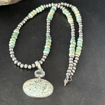 Navajo Sea Green Turquoise Multi-Stone Pendant Necklace | Authentic Native American Sterling Silver | 21" | 14477