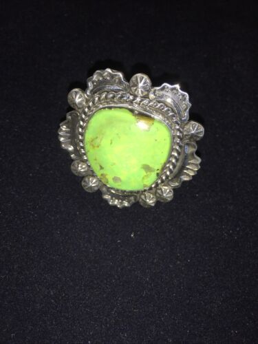 Native American Navajo Green Gaspeite Ring | Sterling Silver | Sz 7 | 1803