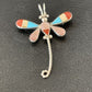 Zuni Turquoise Pink Mother of Pearl Inlay Dragonfly Necklace Pin Pendant | Sterling Silver | 12325