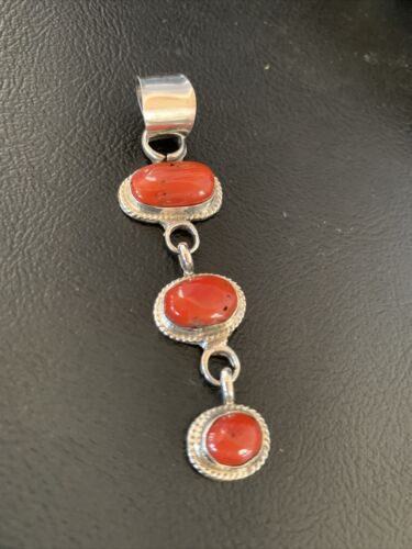 Navajo Red Coral Multi-Stone Necklace Pendant | Authentic Native American Sterling Silver | Multi-Stone | 13244 - Masha USA