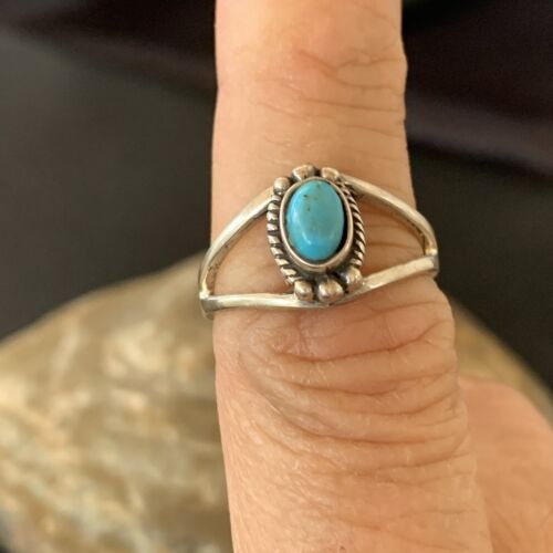 Native Old Pawn Navajo Blue Turquoise Ring | Sterling Silver | Sz 6.5 | 10771