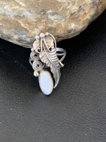 Navajo White Buffalo Turquoise Ring | Sterling Silver | Sz 7 | Authentic Native American Handmade | 12184 - Masha USA