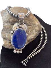 Native American Men's Navajo Pearl Pendant Necklace | Sterling Silver Blue Lapis | 01527