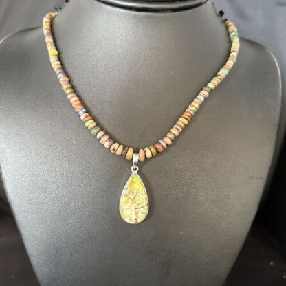 Southwestern Women's Green Opal Pendant Necklace | Sterling Silver | 17" | 14421