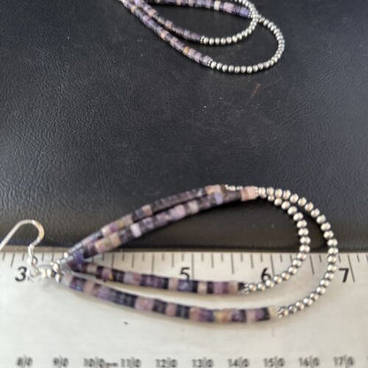 Native American Sugilite Heishi Bead Earrings | Sterling Silver | 4" | 14316