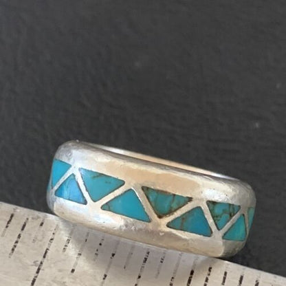 Men's Old Pawn Navajo Blue Turquoise Inlay Ring | Sterling Silver | Sz 6 | Authentic Native American Handmade | 10375