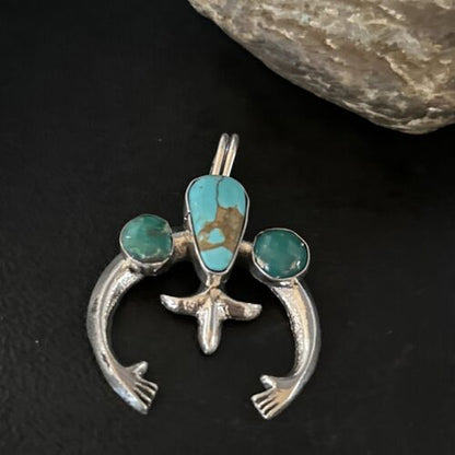 Navajo Sterling Silver Blue #8 Turquoise Naja Pendant | Authentic Native American Handmade | 14674