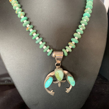 Navajo Royston Green Turquoise Naja Pendant Necklace | Sterling Silver | Authentic Native American Handmade | 13756