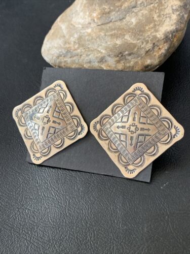 Southwestern Women's Navajo Stamped Earrings | Sterling Silver | Authentic Native American Handmade | 1672