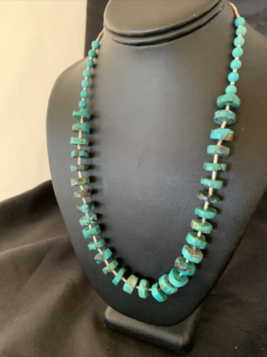 Navajo Turquoise Heishi Necklace | Sterling Silver Tube Beads | Authentic Native American Handmade | 20" | 11775
