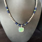 Navajo Green Turquoise Lapis Necklace with Opal Pendant | Sterling Silver | Authentic Native American Handmade | 14368