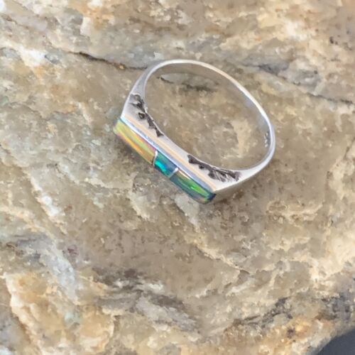 Native American Navajo Blue Pink Opal Inlay Ring | Sz 6.5 | Sterling Silver | 11289