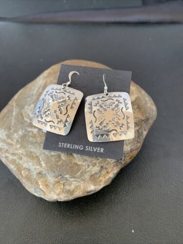 Navajo Sterling Silver Stamped Dangle Earrings | Authentic Native American Handmade | 1657