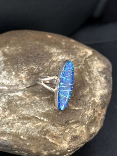 Navajo Blue Opal Inlay Band Ring | Sz 6 | Authentic Native American Handmade | 14702