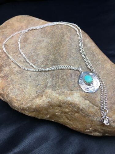 Navajo Turquoise Pendant Necklace | Sterling Silver | Authentic Native American Handmade | 19" Chain| 8955 - Masha USA