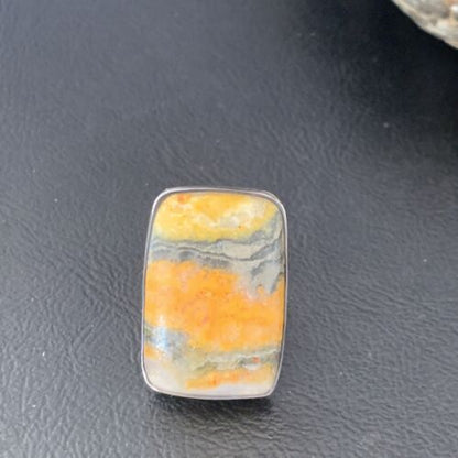 Navajo Bumble Bee Jasper Ring | Sterling Silver | Sz 8 Adjustable | Authentic Native American Handmade | 11539
