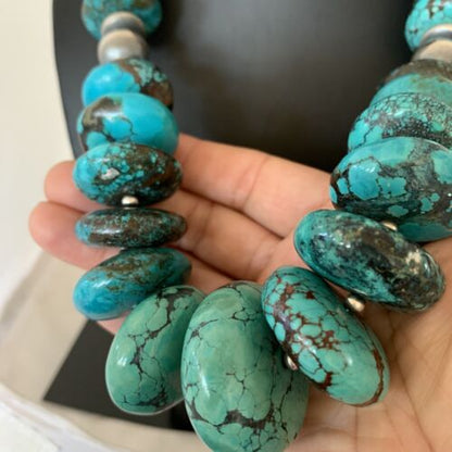 Navajo Pearls Sterling Silver Graduated Blue Chunky Turquoise Necklace | Authentic Native American | 22" | 01747