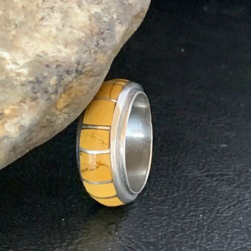 Navajo Yellow Gold Turquoise Inlay Ring | Sterling Silver | Sz 6 | Authentic Native American Handmade | 10355