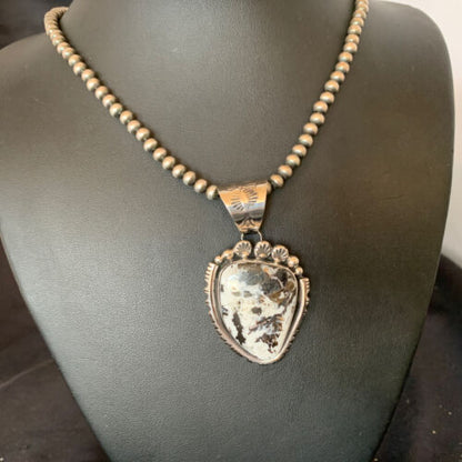 Men's Navajo White Buffalo Turquoise Pendant | Sterling Silver | Authentic Native American Handmade | 11844
