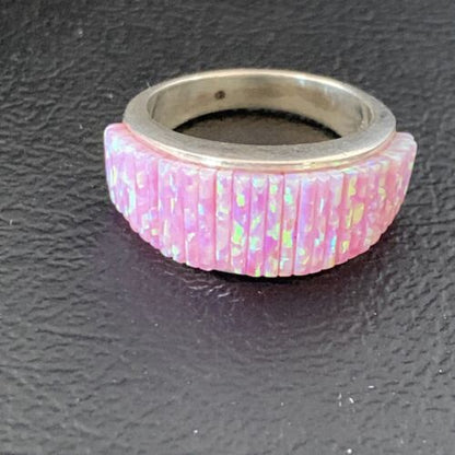 Navajo Pink Opal Inlay Band Ring | Sz 8.5 | Authentic Native American Handmade | 12410