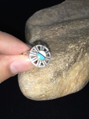 Navajo Women's Turquoise & Mother of Pearl Sterling Silver Ring Sz 6 | Inlay | Handmade 01791