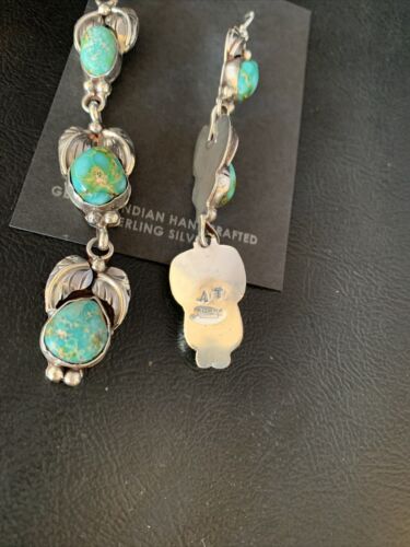 Navajo Green Turquoise Earrings | Sonoran Gold | Sterling Silver | 3 Dangle | Authentic Native American Handmade | 13925