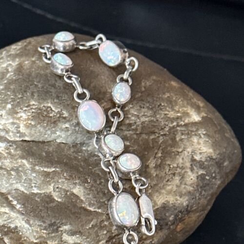 Native American Navajo White Opal Link Bracelet | Sterling Silver | Authentic Handmade | 14648