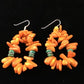 Navajo Orange Coral Turquoise Earrings Set | Sterling Silver | Authentic Native American Handmade | 1776
