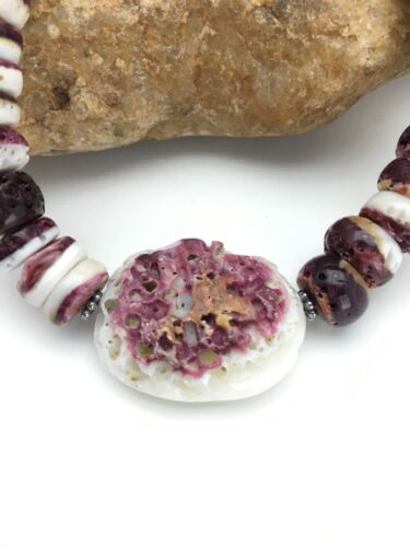 Navajo Purple Spiny Oyster Necklace | Sterling Silver | Authentic Native American Handmade | 20" | 2613