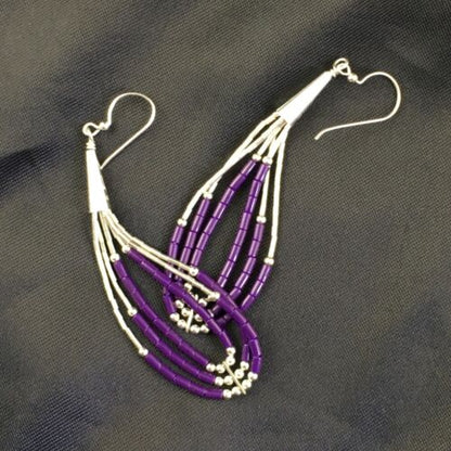 Handmade Liquid Silver Heishi Beads Purple Sugilite Earrings | Sterling Silver | 2" | 1989