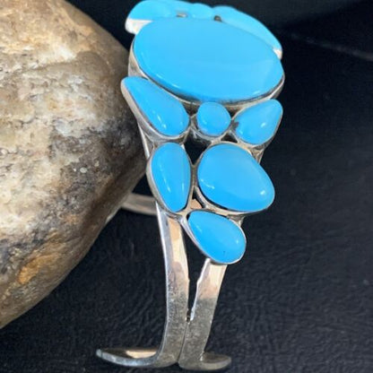 Navajo Sterling Silver Blue Kingman Turquoise Cuff Bracelet | 13 Stone | Authentic Native American Handmade | 12692