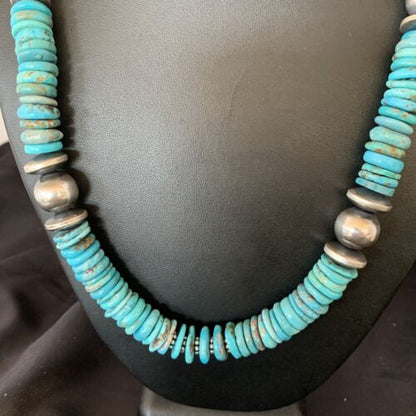 Navajo Sterling Silver Blue Turquoise Graduated Necklace | Authentic Native American | 22" | 13398