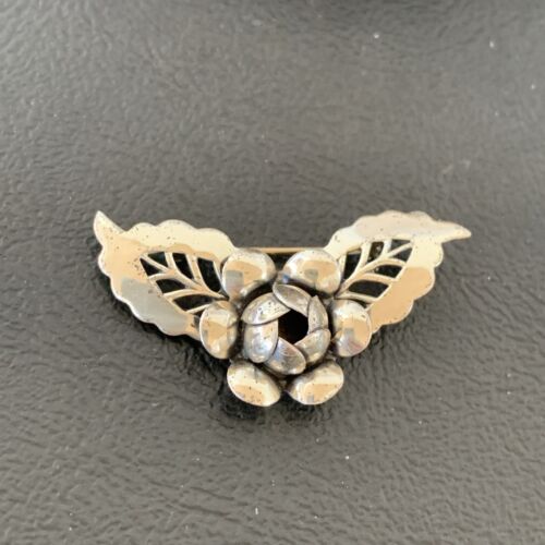 Vintage Navajo Sterling Silver Flower Leaf Pin Brooch | 1.65" | Authentic Native American Handmade | 1460