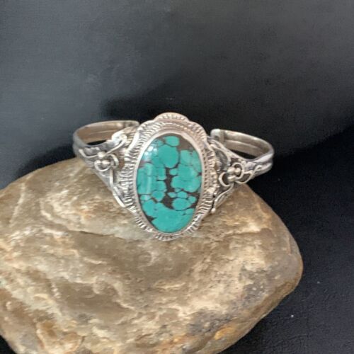 Native American Men's Blue Spiderweb Turquoise Cuff Bracelet | Sterling Silver | 14134