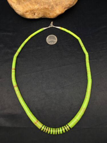 Navajo Green Gaspeite Graduated Necklace | Sterling Silver | Authentic Native American | 17" | 4158