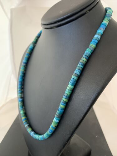 Navajo Pearls Azurite Heishi Necklace | Sterling Silver | 20" | Authentic Native American Handmade | 01037